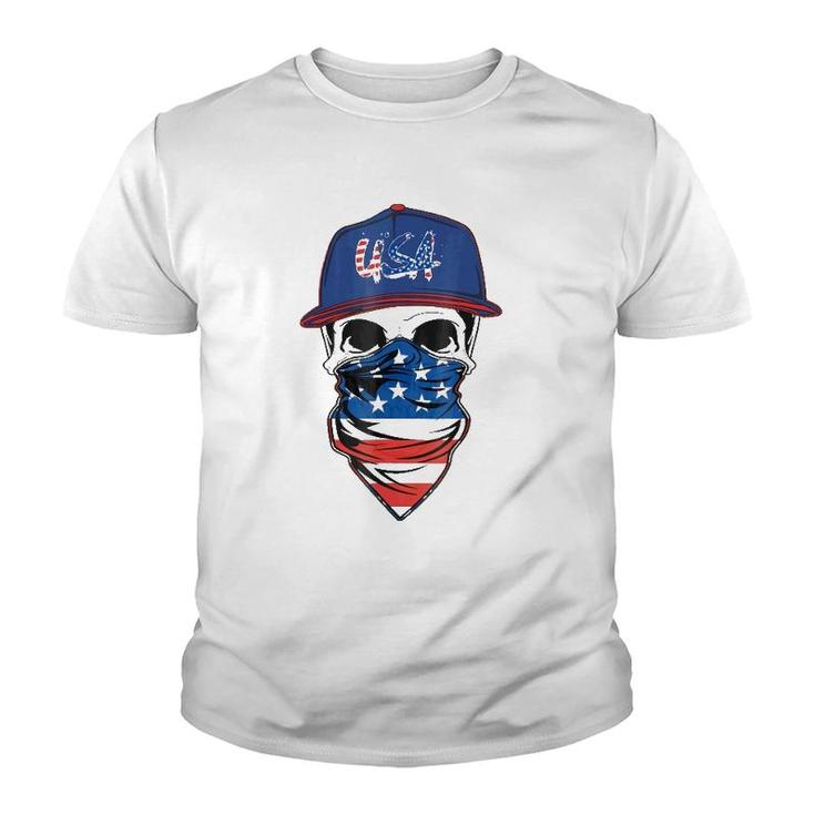 Men's American Flag Skull Usa Military Youth T-shirt
