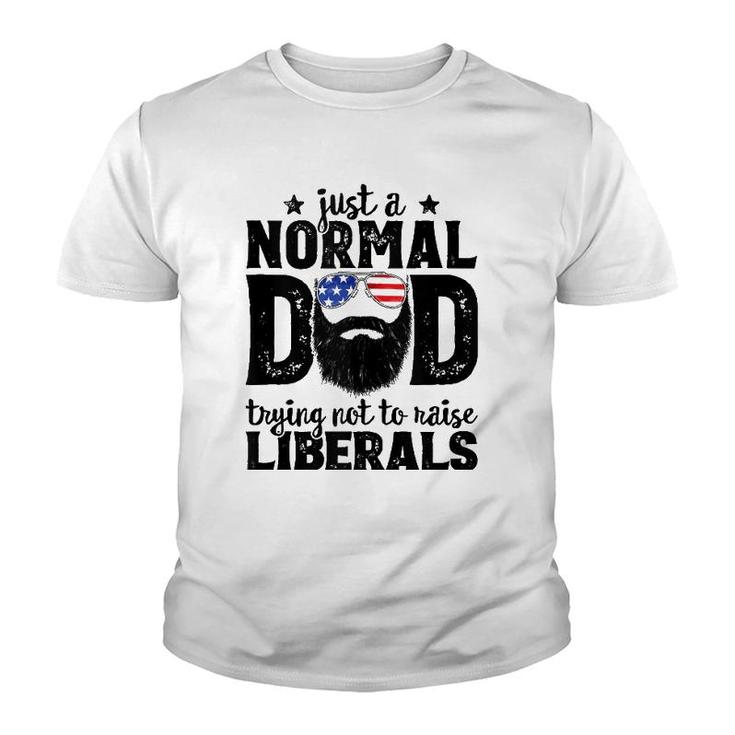 Mens Bearded Dad Just A Normal Dad Trying Not To Raise Liberals  Youth T-shirt