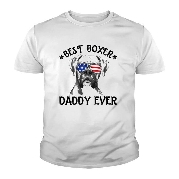 Mens Best Boxer Daddy Ever Dog Dad American Flag 4Th Of July Youth T-shirt