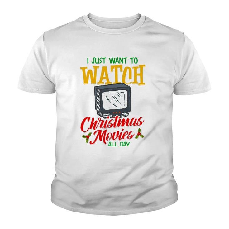 Mens Christmas Movie Lover Fan Watch Tv At Xmas Youth T-shirt