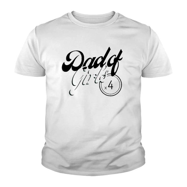 Mens Retro Design Dad Of 4 Girls Youth T-shirt