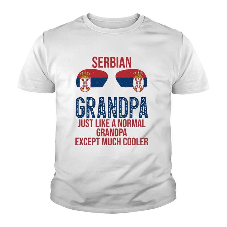 Mens Serbian Grandpa Serbia Flag Sunglasses Father's Day Youth T-shirt