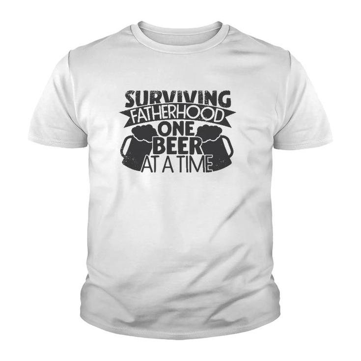 Mens Surviving Fatherhood One Beer At A Time Gift Dad Papa Youth T-shirt