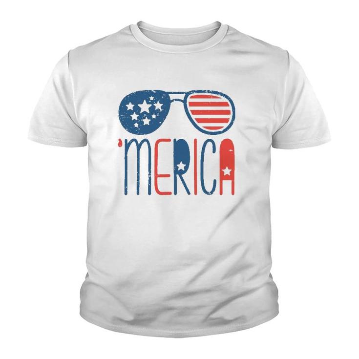 Merica American Flag Aviators Toddler4th July Usa Flag Sunglass Youth T-shirt