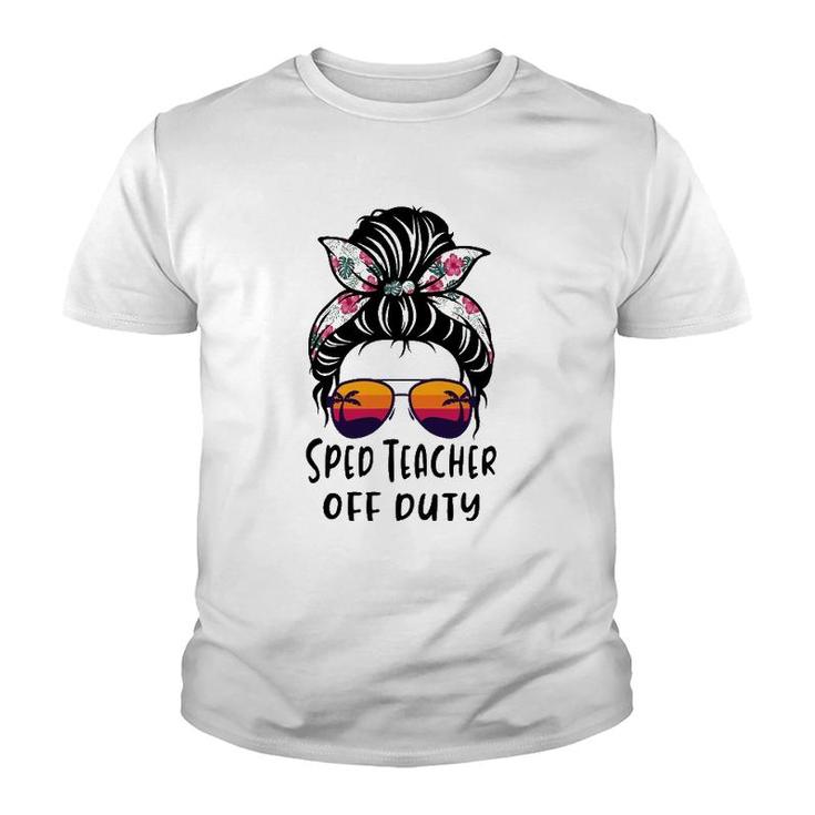 Messy Bun Hair Sped Teacher Off Duty Sunglasses Beach Sunset Youth T-shirt
