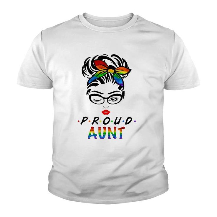 Messy Hair Bun Proud Aunt Lgbt Gay Pride Support Lgbtq Youth T-shirt