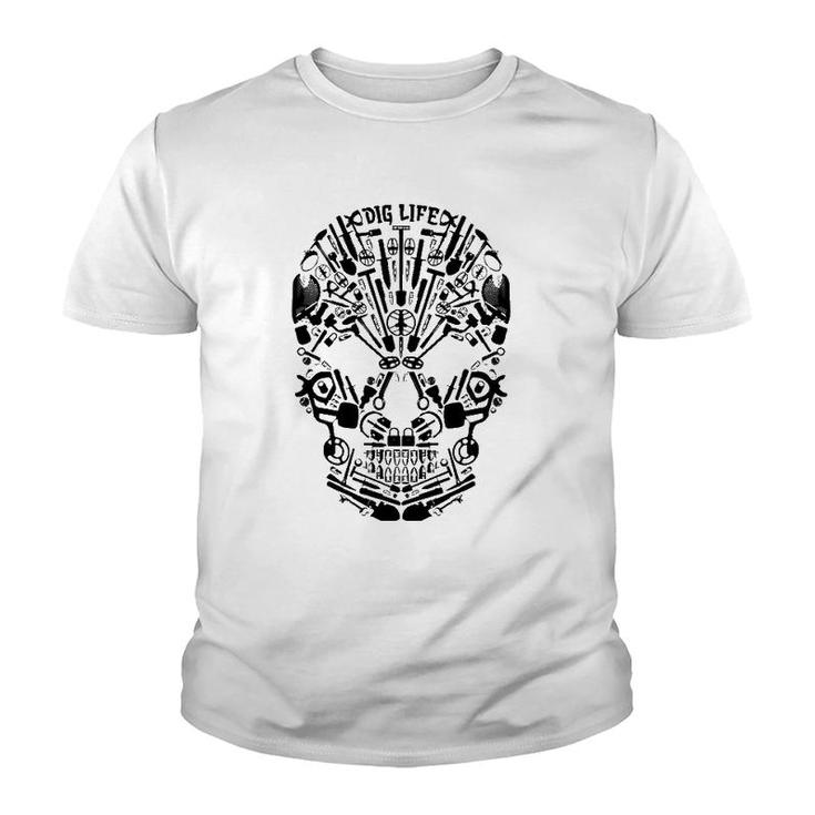 Metal Detecting Skull Black Youth T-shirt
