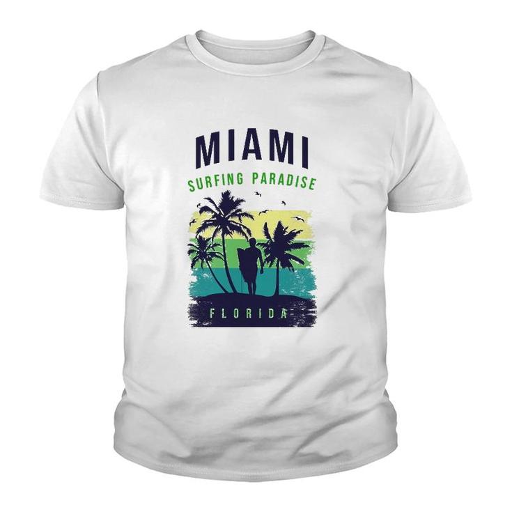 Miami Paradise Beach Cool Miami Florida Surfing Youth T-shirt