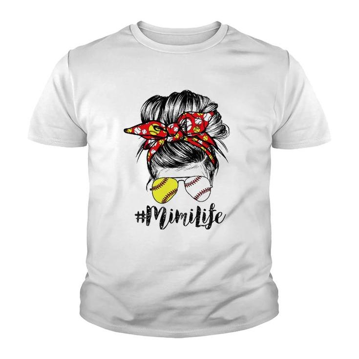 Mimi Life Messy Bun Hair Softball Baseball Mother's Day Youth T-shirt