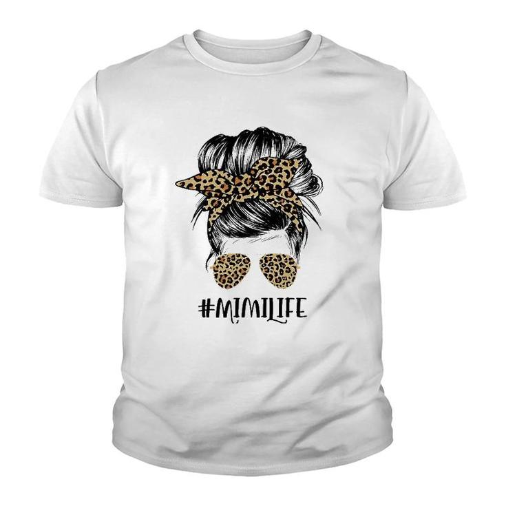 Mimi Life Messy Hair Bun Leopard Women Mother's Day Funny Youth T-shirt