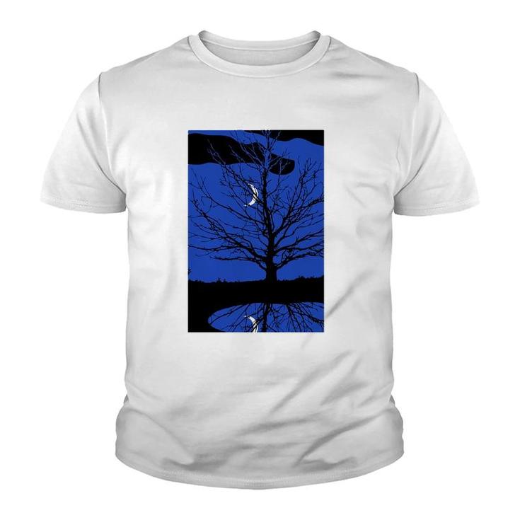 Moon With Tree Cobalt Blue And Black Youth T-shirt