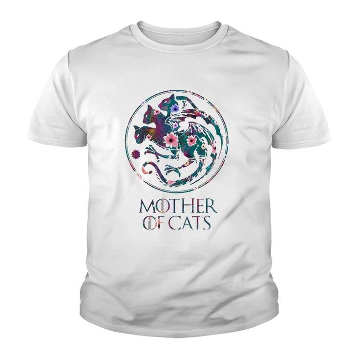 Mother Of Cats With Floral Art - Gift For Cat Lovers Youth T-shirt