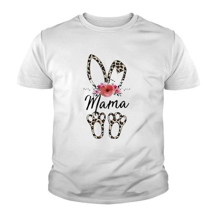 Mother's Day Easter  For Mama Leopard Bunny Floral Youth T-shirt