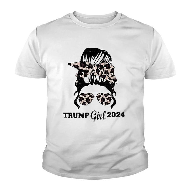 Mother's Day Trump Girl 2024 Leopard Shades Messy Bun Women Youth T-shirt