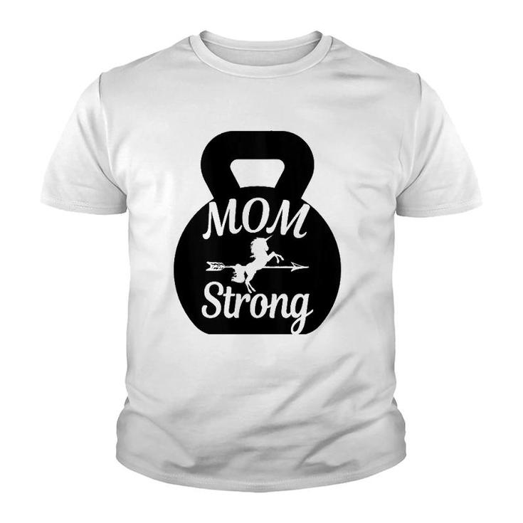 Mother's Day Workout Kettlebell Unicorn Mom Strong Youth T-shirt