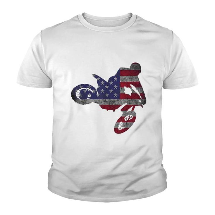 Motocross Bike American Flag Youth T-shirt