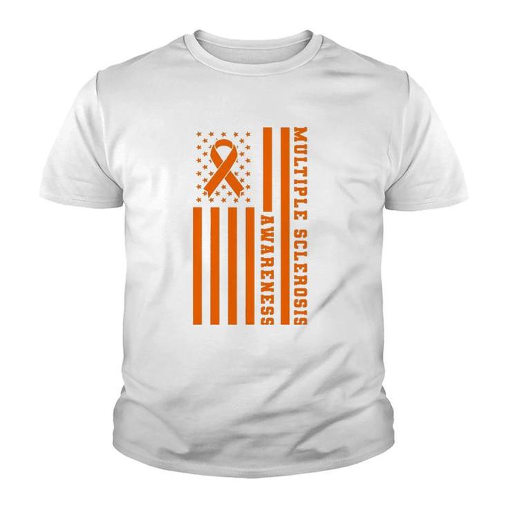 Multiple Sclerosis Ms Awareness Patriotic Usa American Flag Youth T-shirt