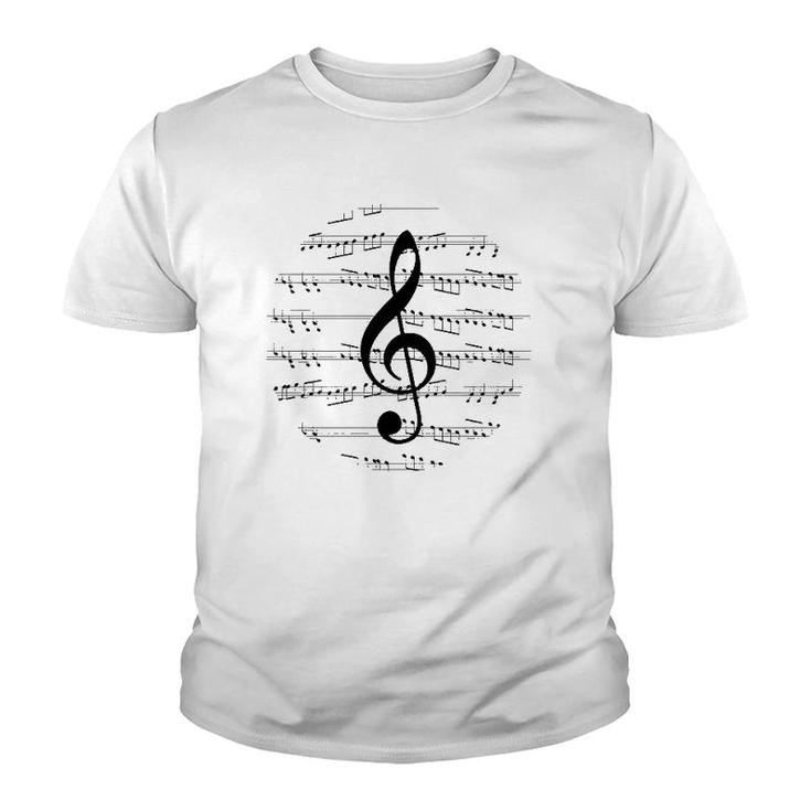 Music Sheet Notes G-Clef Symbol Vintage Design Musician Gift Youth T-shirt