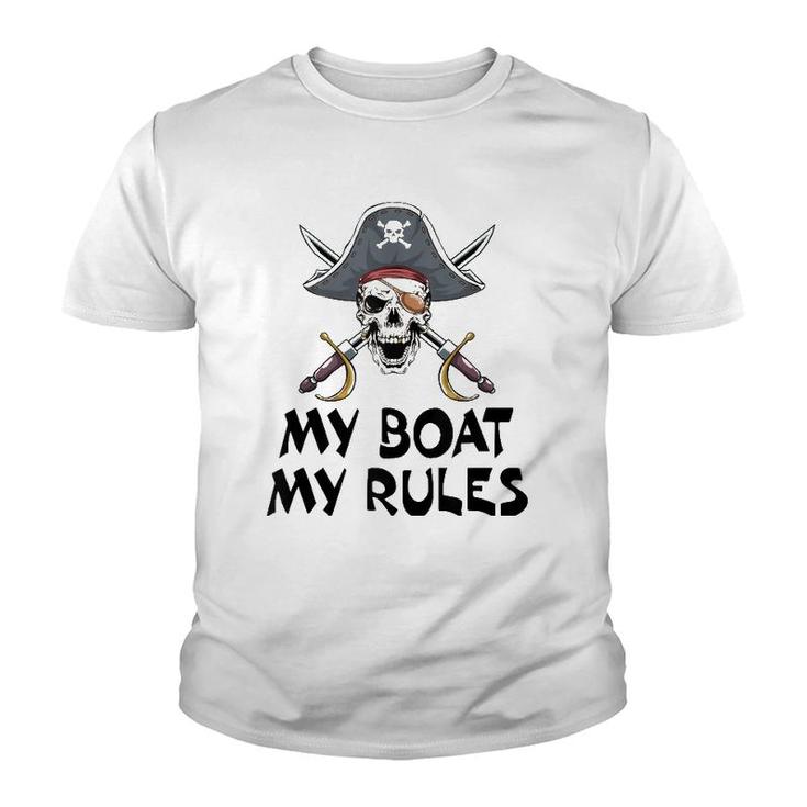 My Boat My Rules Pirate Novelty Halloween  Youth T-shirt