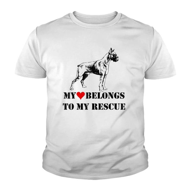 My Heart Belongs To My Rescue Boxer Puppy Paw Dog Pet Family Youth T-shirt