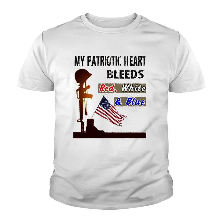 My Patriotic Heart Bleeds Red, White & Blue - Veteran Youth T-shirt