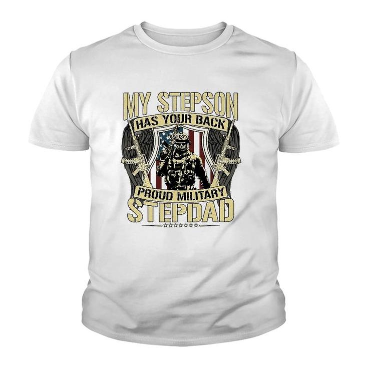 My Stepson Has Your Back Proud Military Stepdad Army Gift Youth T-shirt