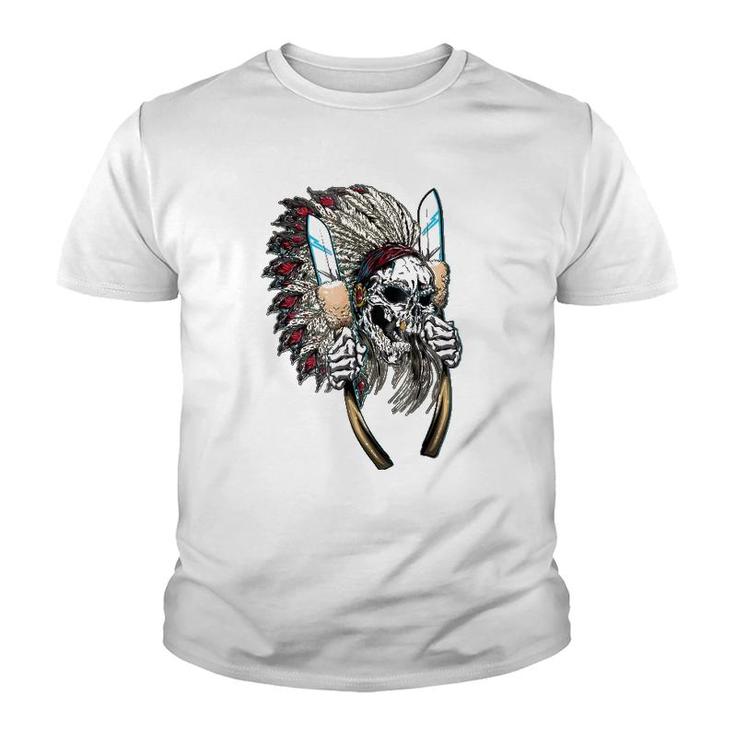 Native American Indian Headdress Skull Youth T-shirt