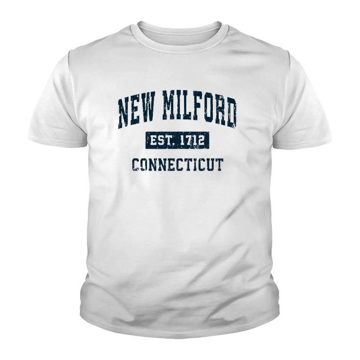 New Milford Connecticut Ct Vintage Sports Design Navy Print Youth T-shirt