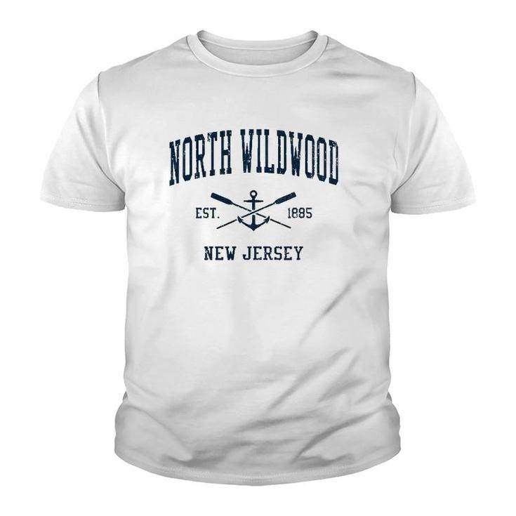 North Wildwood Nj Vintage Navy Crossed Oars & Boat Anchor Youth T-shirt