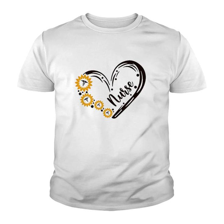Nurse Caduceus And Flower Heart Shape Nursing Life Youth T-shirt