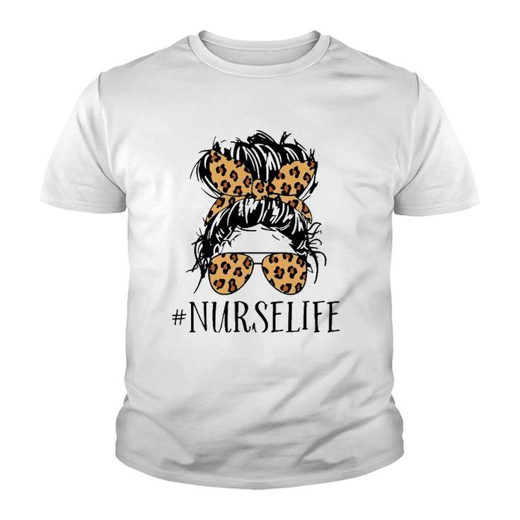 Nurse Life Messy Bun Leopard Youth T-shirt