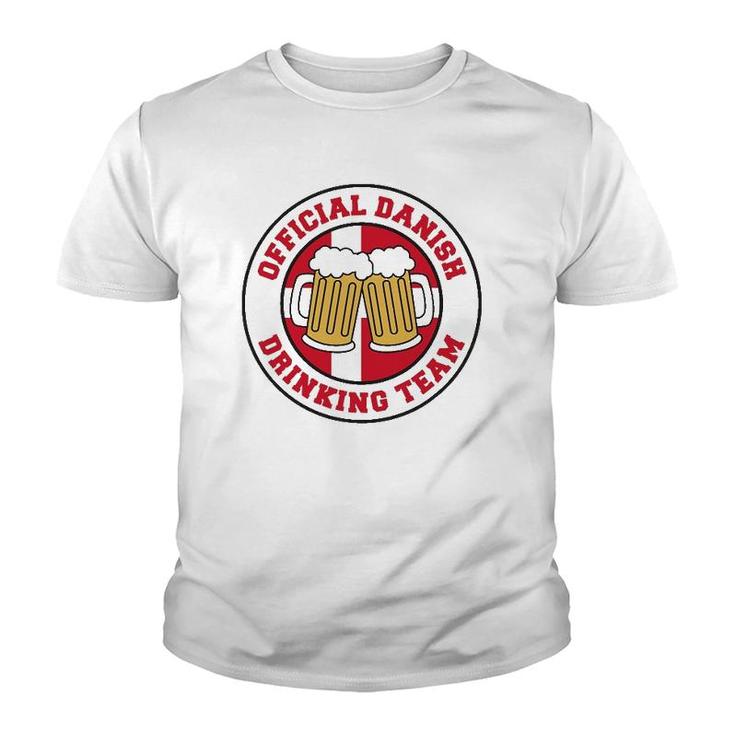 Official Danish Drinking Team Flag Of Denmark Beer Funny Youth T-shirt