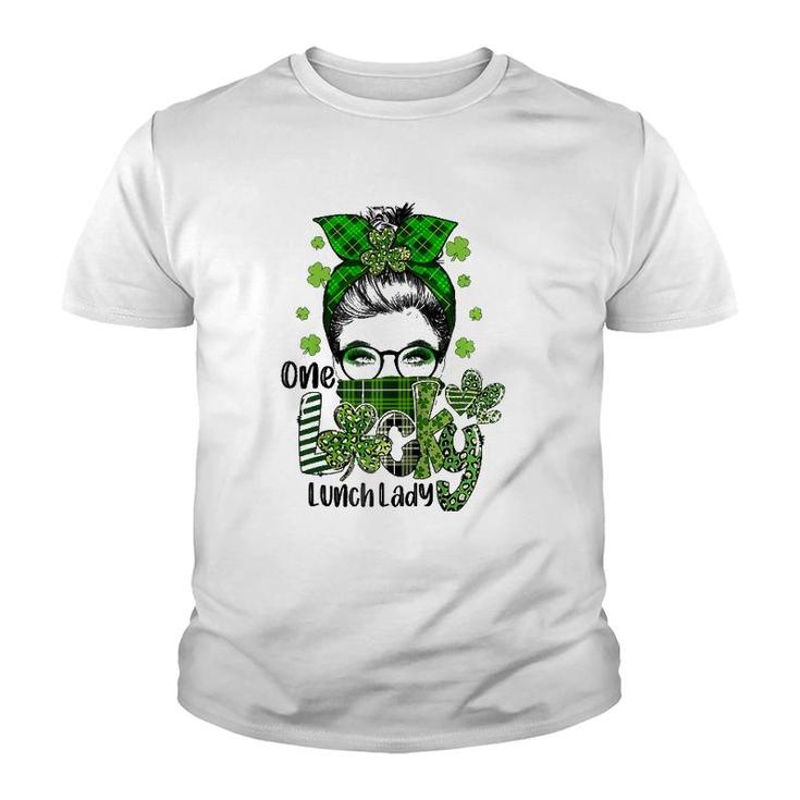 One Lucky Lunch Lady Shamrock Messy Bun Funny St Patrick's Day Raglan Baseball Tee Youth T-shirt