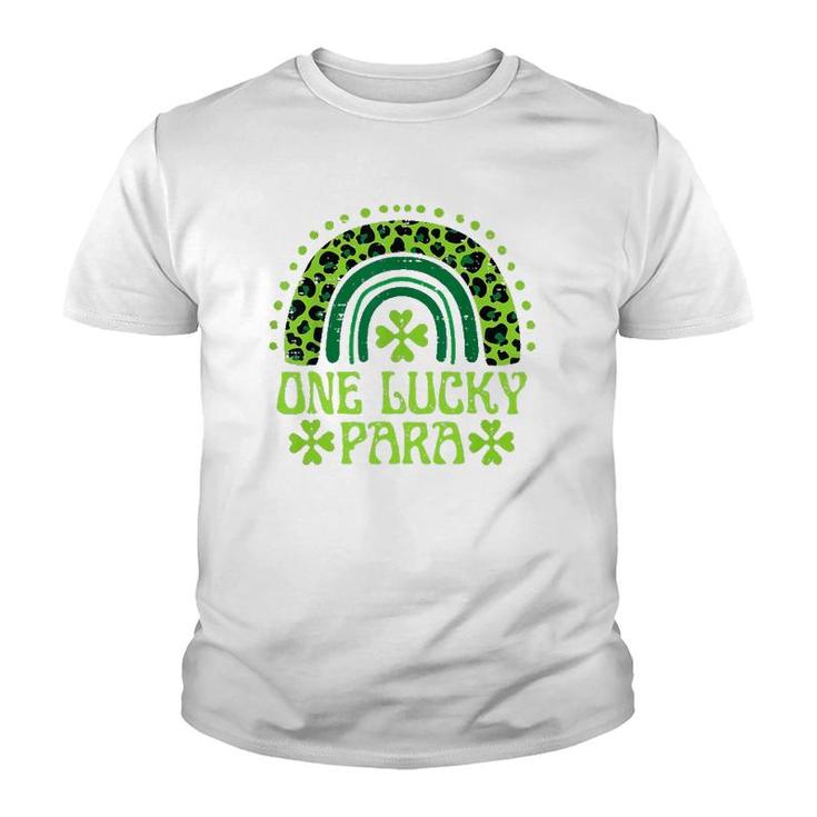 One Lucky Para Funny Family St Patrick's Day Rainbow Leopard Paraprofessional Gift Youth T-shirt
