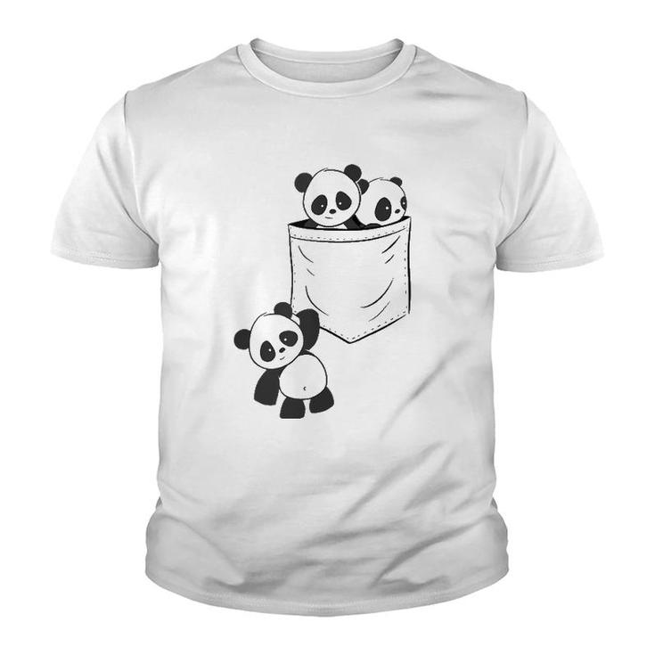 Panda Lovers Cute Kawaii Baby Pandas In Pocket V-Neck Youth T-shirt