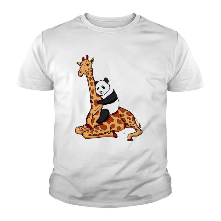 Panda Riding Giraffe Animal Lover Gift Youth T-shirt