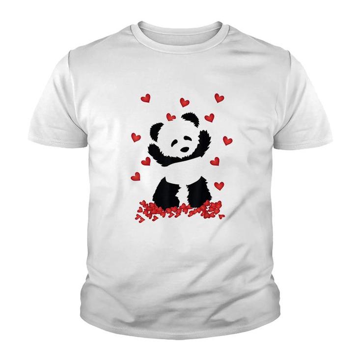 Panda With Hearts Valentines Day Youth T-shirt