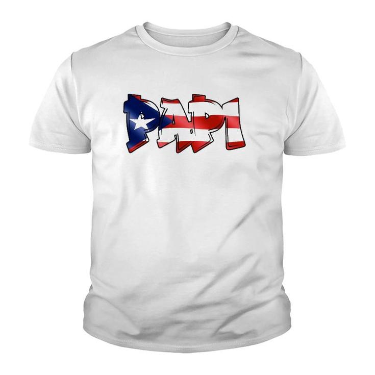 Papi Puerto Rican Flag Pr Pride Father Dad Boricua Youth T-shirt