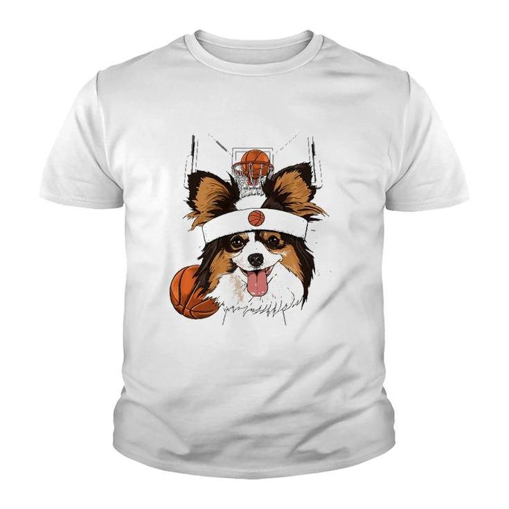 Papillon Basketball Dog Lovers Basketball Player  Youth T-shirt
