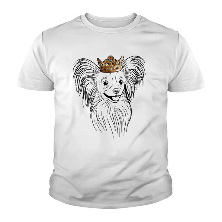 Papillon Dog Wearing Crown Dog Lover Gift Youth T-shirt