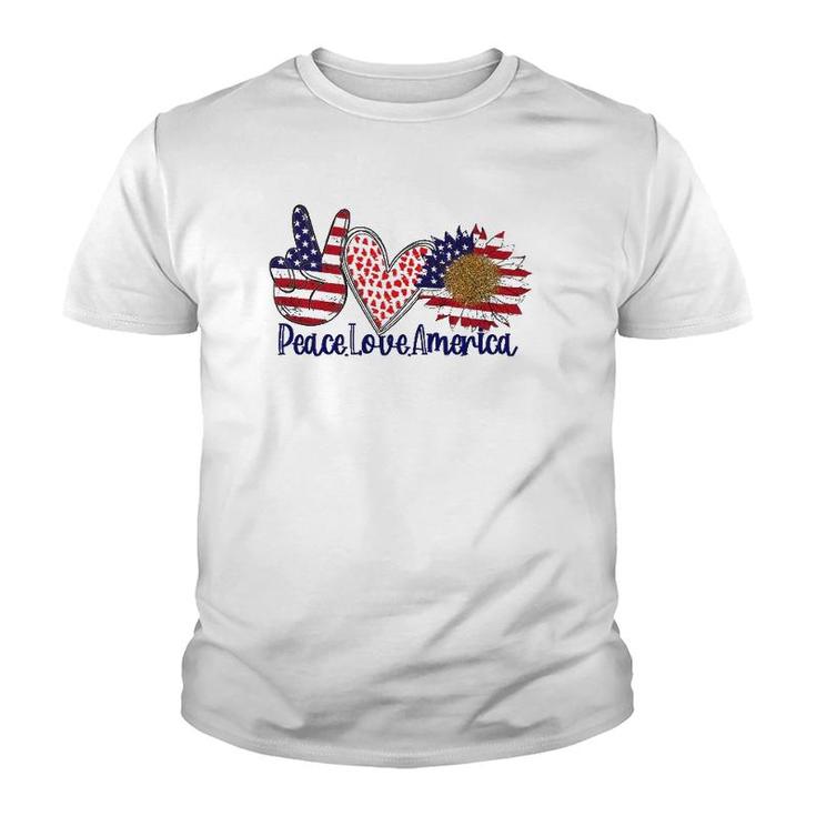 Peace Love America 4Th July Patriotic Sunflower Heart Sign Youth T-shirt