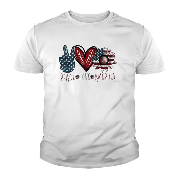 Peace Love America American Flag Sunflower Youth T-shirt