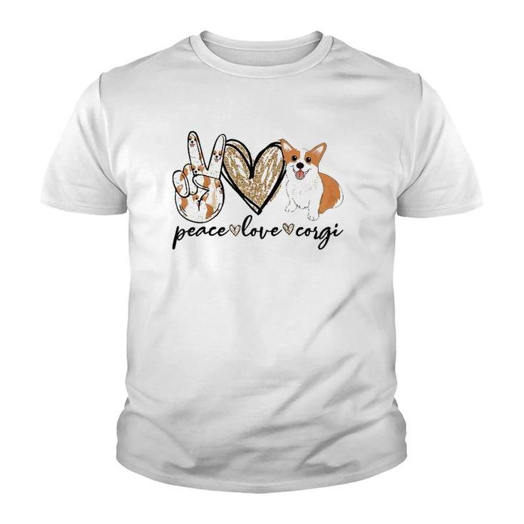 Peace Love Corgi Funny Dog Mom Mother's Day Gift Corgi Lover Raglan Baseball Tee Youth T-shirt