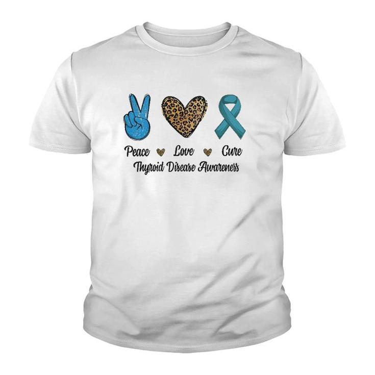 Peace Love Cure Thyroid Disease Awareness Survivor Leopard Youth T-shirt