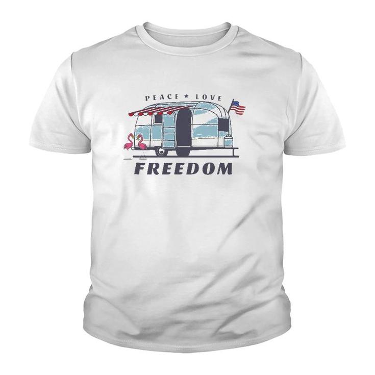 Peace Love Freedom 4Th Of July Avion Airstream Retro Trailer Youth T-shirt