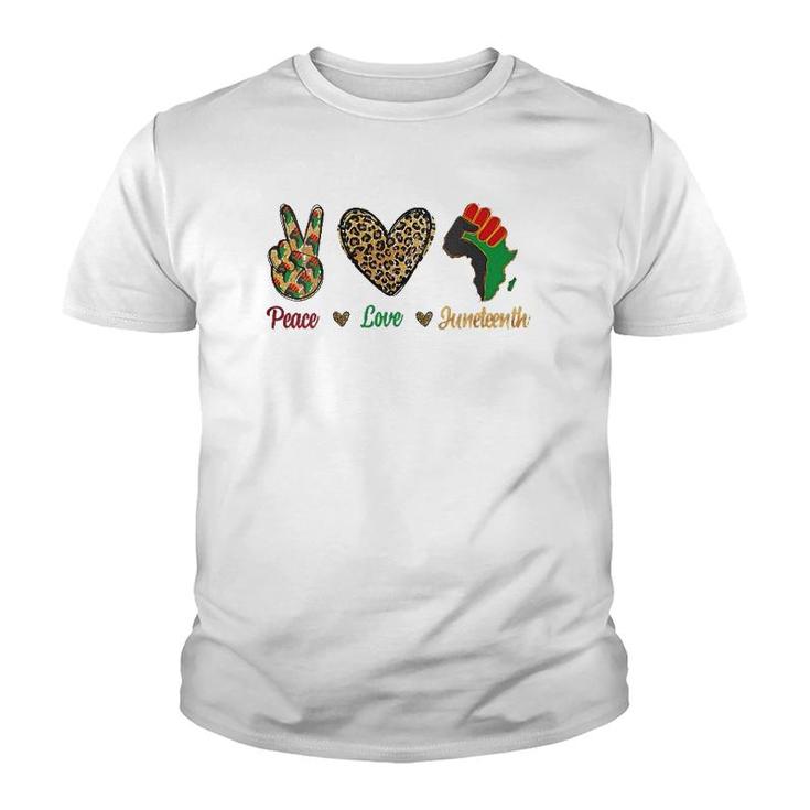 Peace Love Juneteenth Black Pride Independence Day Leopard V-Neck Youth T-shirt