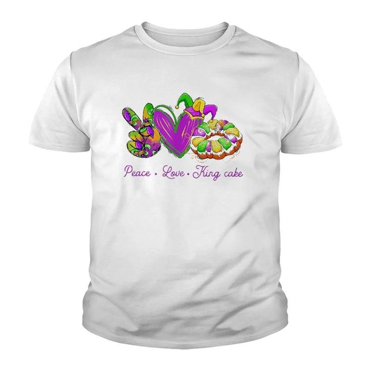 Peace Love King Cake Funny Mardi Gras Party Carnival Gifts Youth T-shirt