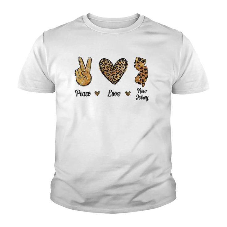 Peace Love New Jersey Leopard Flag Map Souvenirs Men Women Youth T-shirt