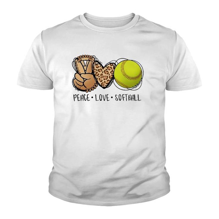 Peace Love Softball Mom Leopard Print Mother's Day Softball Youth T-shirt