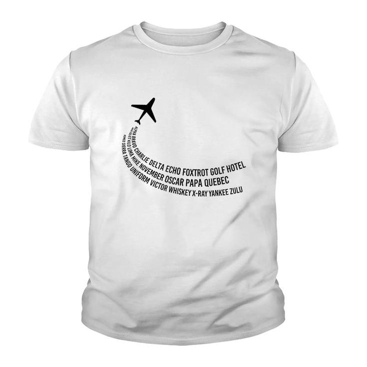 Phonetic Alphabet Pilot Airplane Youth T-shirt